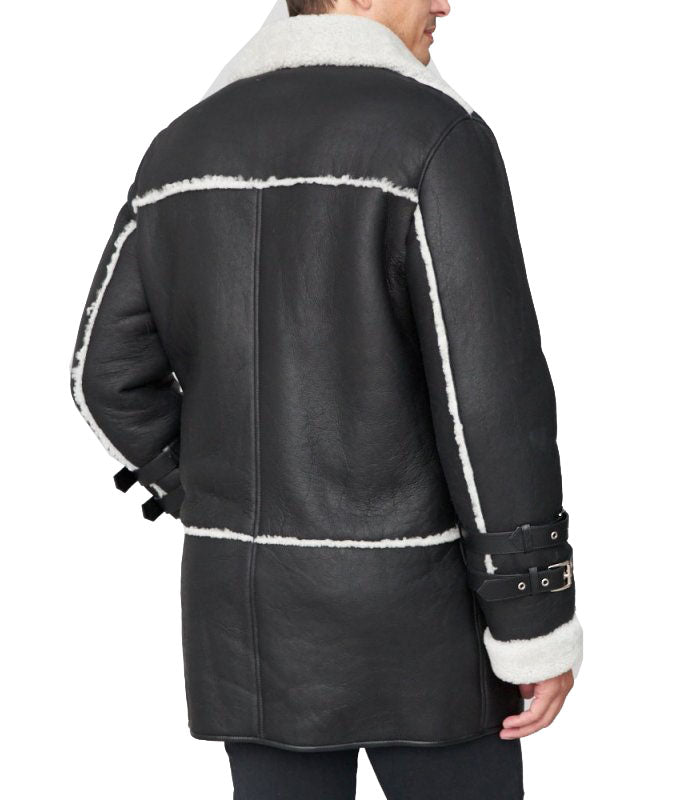 Men’s Black Shearling Sheepskin Car Coat | Rugged Executive Command | Full Grain Apparel