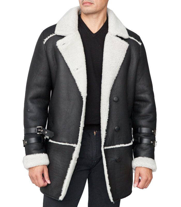 Men’s Black Shearling Sheepskin Car Coat | Rugged Executive Command | Full Grain Apparel