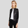 Men's Michel Black Racer Leather Jacket | Black & White | Full Grain Apparel